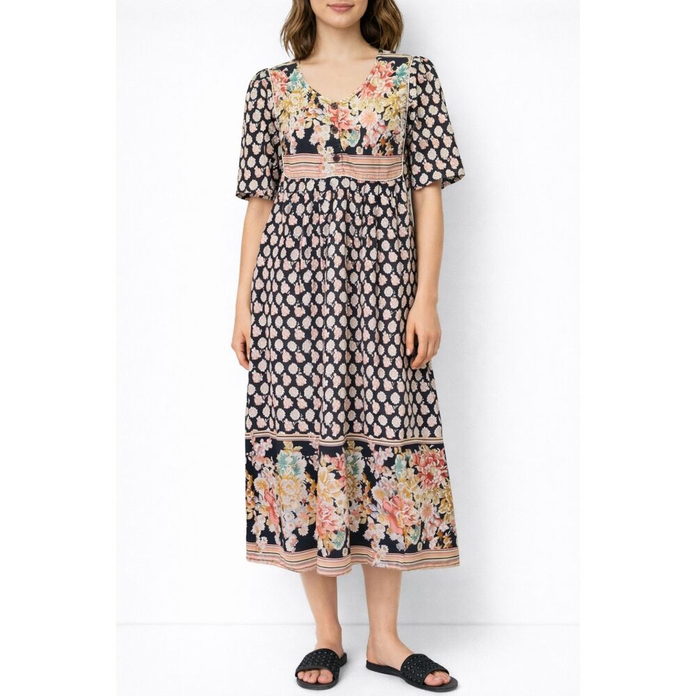 Vintage Vermont Country Store Maxi Dress Patchwork Floral Black Pink Size Small